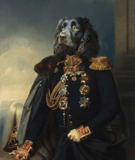 Portrait de teckel en officier 110x90 cm