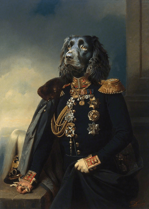 Portrait de teckel en officier 110x90 cm