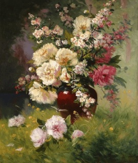 Vase en terre fleuri 90x70 cm
