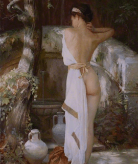 Portrait de la fille a la fontaine 60x90 cm